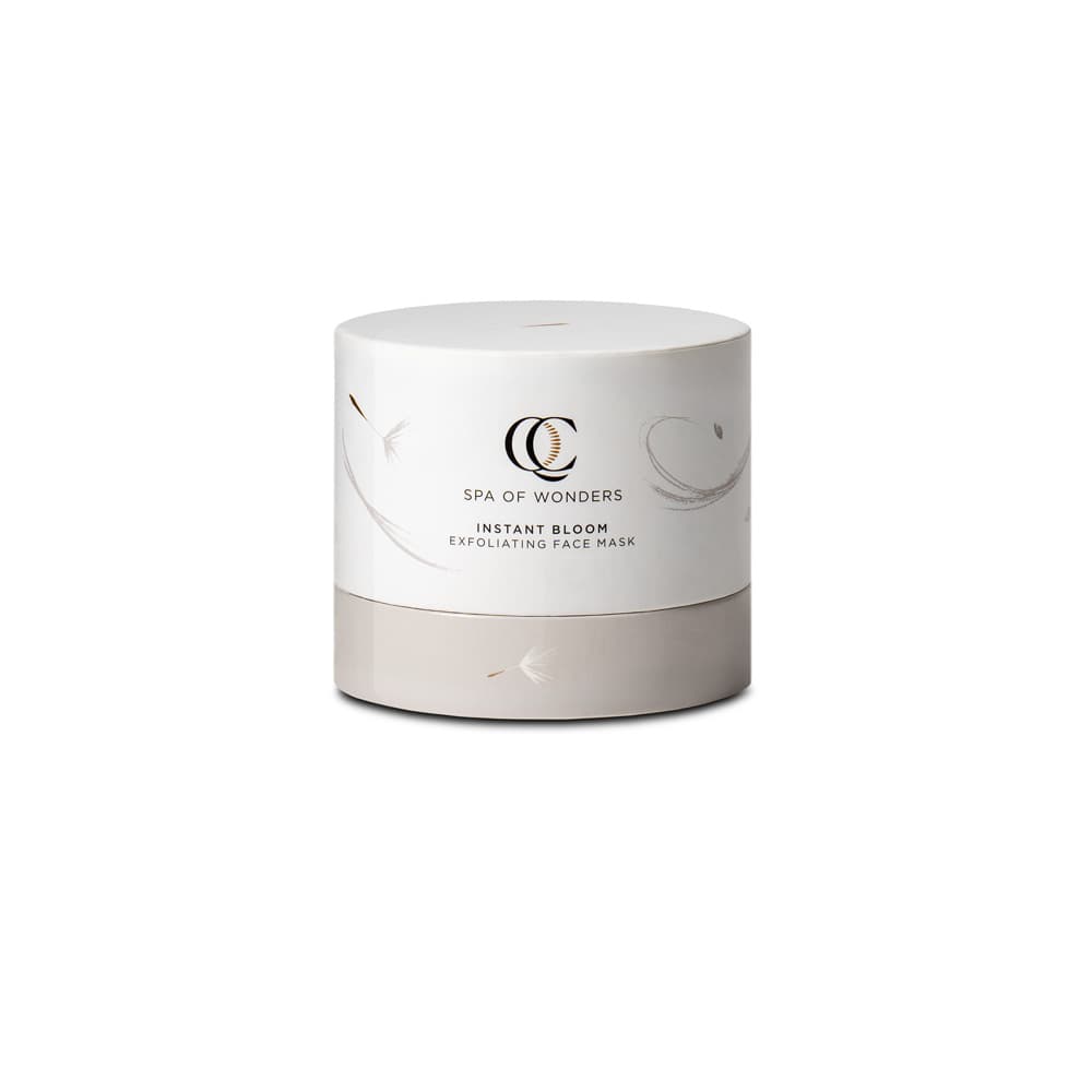Confezione esterna maschera viso esfoliante, bianca con tappo coordinato, etichetta frontale visibile, sfondo neutro.